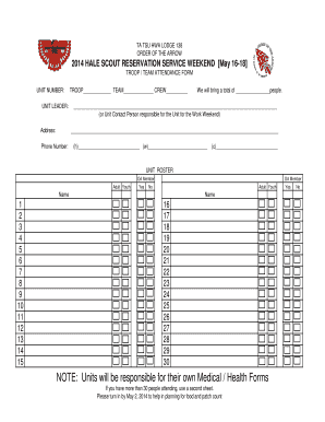 Order of the Arrow Troop Attendance Form