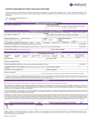EastWest Supplementary Credit Card Application Form