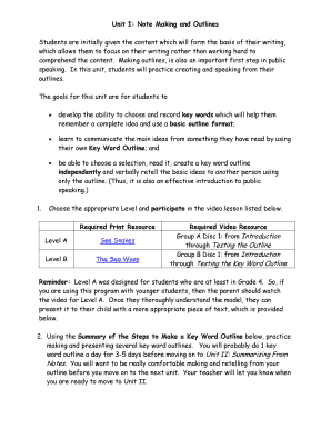 Note Making and Outlines Lesson Plan