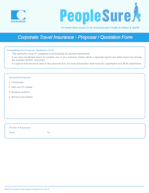 Chubb Corporate Travel Insurance Proposal Form