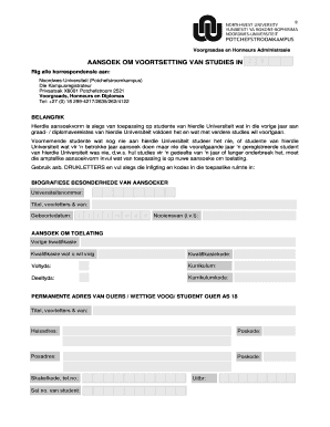 North-West University Continuation of Studies Application
