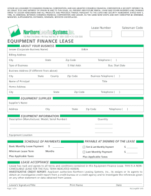 Equipment Finance Lease Agreement