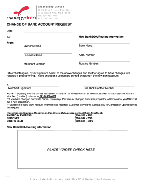 Change of Bank Account Request