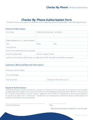 Checks-By-Phone Authorization Form