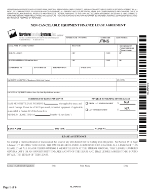 Non-Cancelable Equipment Finance Lease Agreement