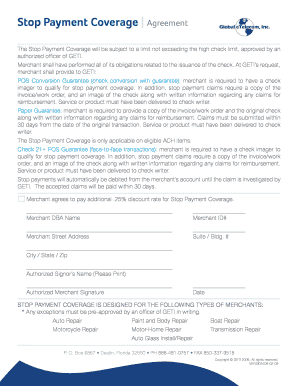 Stop Payment Coverage Agreement