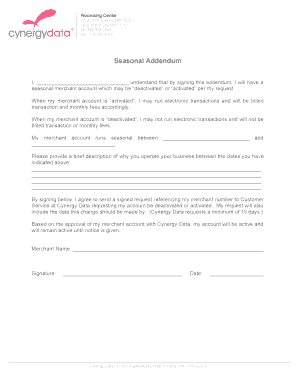 Seasonal Merchant Account Addendum