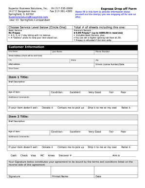 Superior Business Solutions eBay Drop Off Form