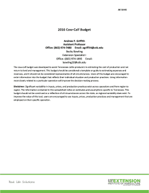 Tennessee Cow-Calf Budget Template