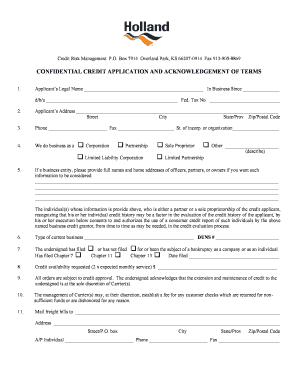 Confidential Credit Application and Acknowledgment of Terms