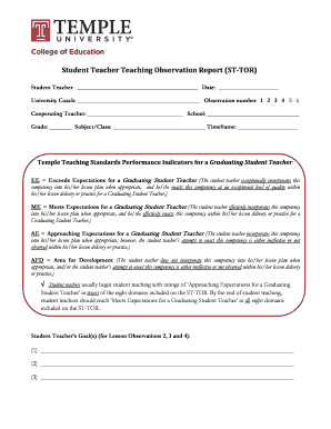 Student Teacher Teaching Observation Report