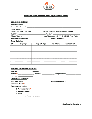 Subsidy Seed Distribution Application Form