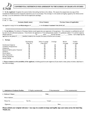 Confidential Reference for Graduate Admission