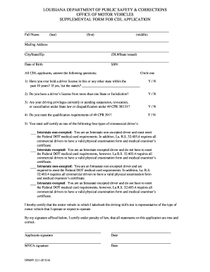 Louisiana CDL Application Supplemental Form