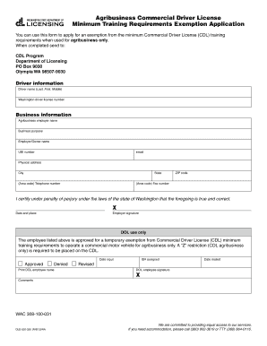 Washington Agribusiness CDL Training Exemption Application