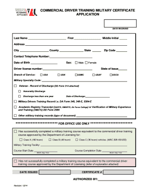 Commercial Driver Training Military Certificate Application