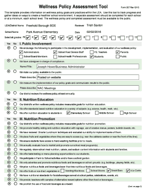 Wellness Policy Assessment Tool Form 357