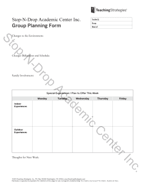 Teacher Group Planning Form