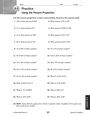 6-5 Practice Percent Proportion Worksheet