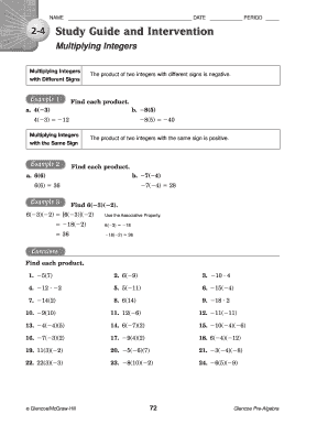 Multiplying Integers Study Guide