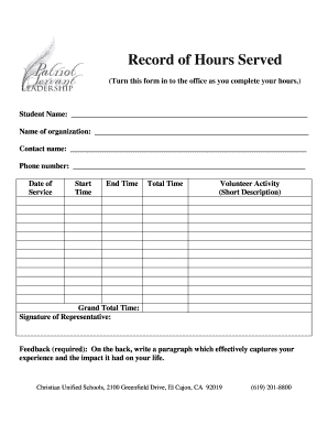 Student Volunteer Hours Record