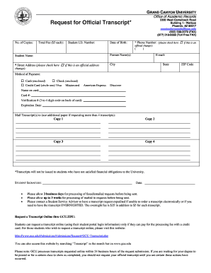 Grand Canyon University Transcript Request Form
