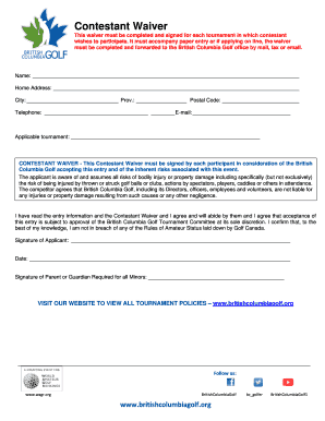 Contestant Waiver for British Columbia Golf