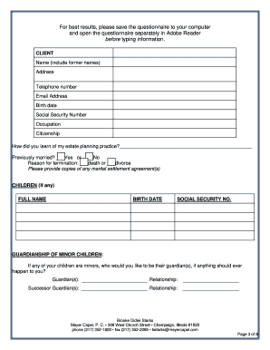 Estate Planning Questionnaire for Unmarried Individual