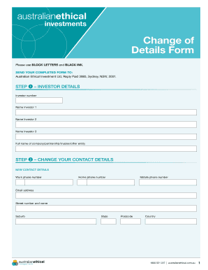 Australian Ethical Investments Change of Details Form