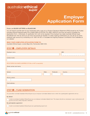 Australian Ethical Super Employer Application Form
