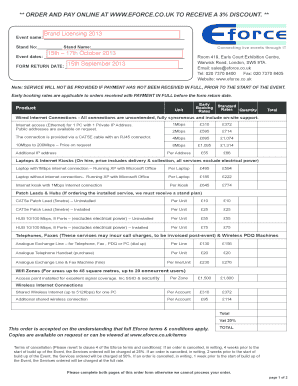 Eforce Event Internet Service Order Form