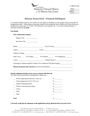 Museum Access Fund Financial Aid Request