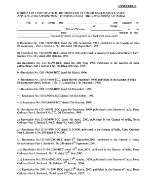 Backward Class Certificate Application