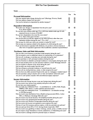 2014 Tax Year Questionnaire