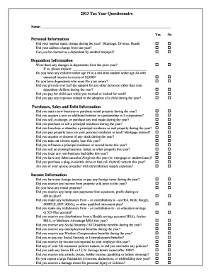 2013 Tax Year Questionnaire