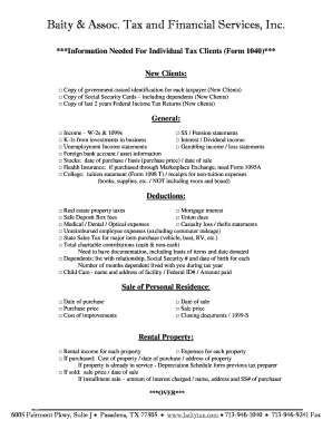 Form 1040 Tax Information Request
