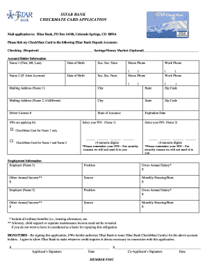 5Star Bank CheckMate Card Application