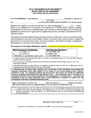 Salary Reduction Agreement for 403(b) Annuity Contracts