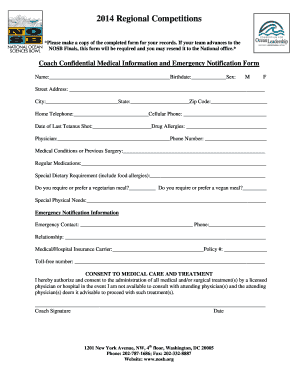 Coach Confidential Medical Information and Emergency Notification Form