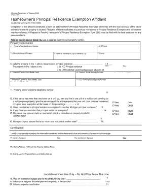 Michigan Homeowner's Principal Residence Exemption Affidavit