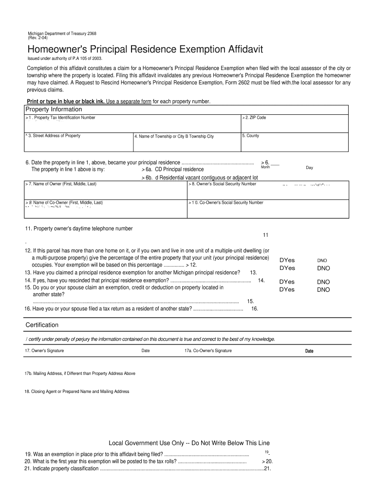 Fillable Online Homeowners Principal Residence Exemption Affidavit Fax