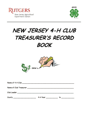 New Jersey 4-H Club Treasurer's Record Book