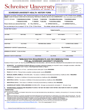 Schreiner University Health History Form