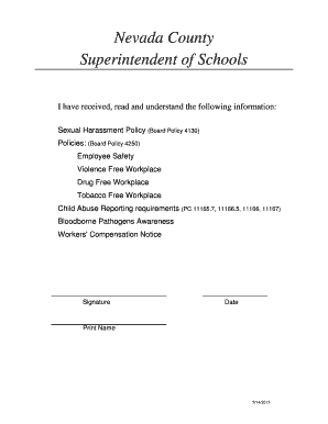 Nevada County Employee Safety and Policy Acknowledgment
