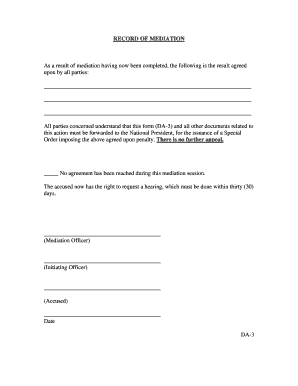 Record of Mediation Form DA-3