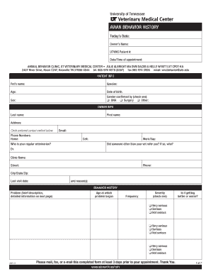 Avian Behavior History Form