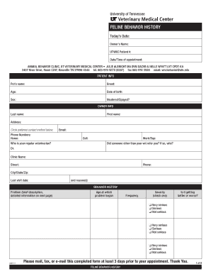 Feline Behavior History Form