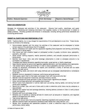 Restaurant Supervisor Job Description
