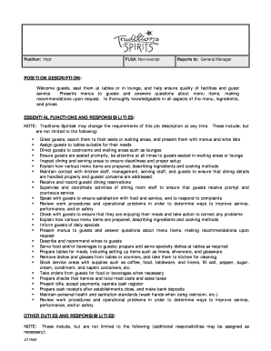 Host Job Description and Acknowledgment Form
