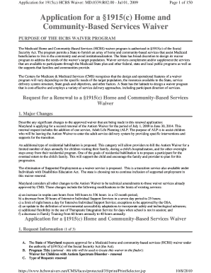 BApplicationb for a 1915c - Maryland Medical Assistance bProgramb